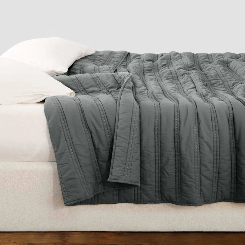 Organic Stonewashed Percale Channel Quilt & Sham Set